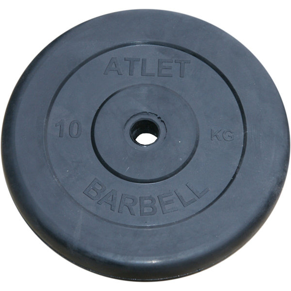 фото Диск обрезиненный "atlet" d 31 мм чёрный 10,0 кг mb barbell