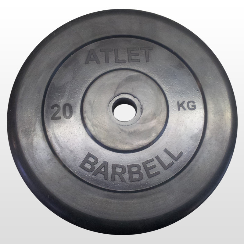 фото Диск обрезиненный "atlet" d 26 мм чёрный 20,0 кг mb barbell