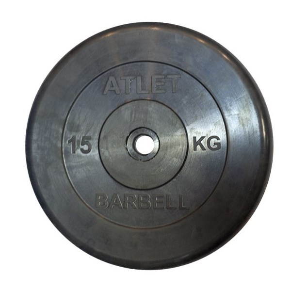 фото Диск обрезиненный "atlet" d 26 мм чёрный 15,0 кг mb barbell