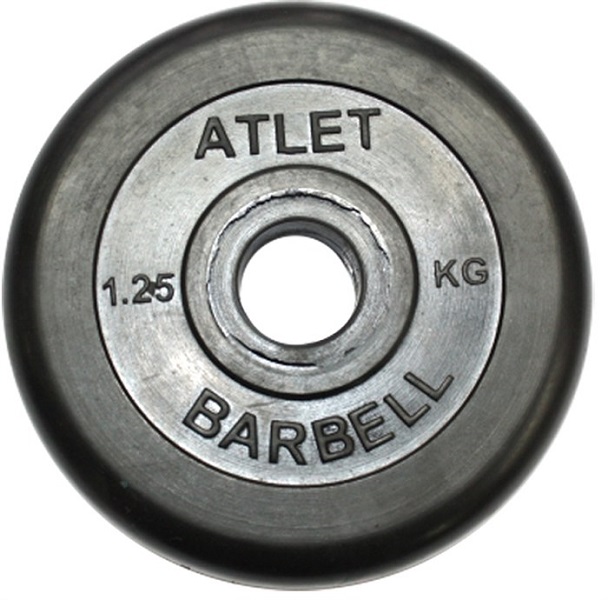 фото Диск обрезиненный "atlet" d 26 мм чёрный 1,25 кг mb barbell