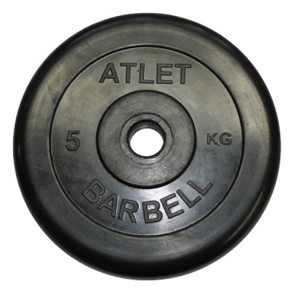 фото Диск atlet 51 мм, 5 кг, обрезиненный, черный mb barbell