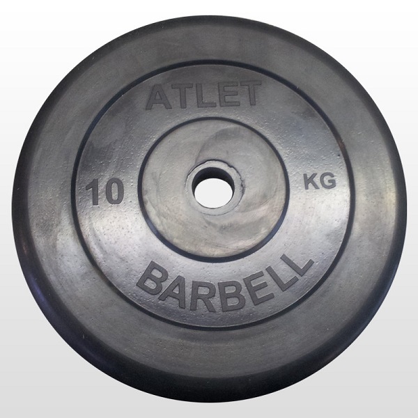 фото Диск atlet 51 мм, 10 кг, обрезиненный, черный mb barbell