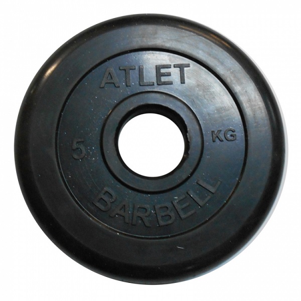 фото Диск atlet 31 мм, 5 кг, обрезиненный, черный mb barbell