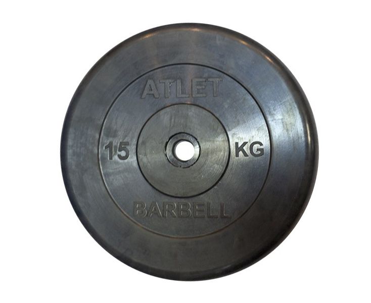 фото Диск atlet 31 мм, 15 кг, обрезиненный, черный mb barbell