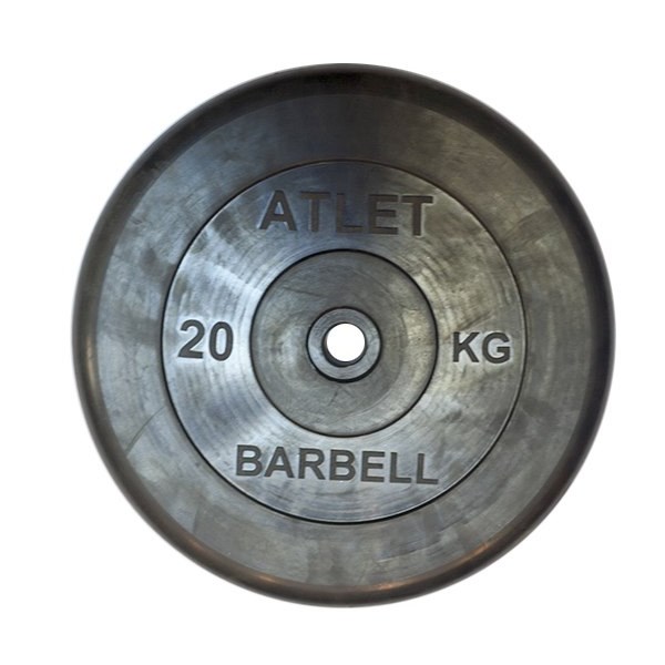 фото Диск atlet 26 мм, 20 кг, обрезиненный, черный mb barbell