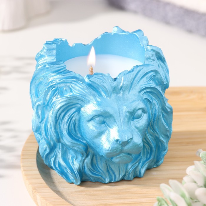 

Свеча "Лев" в подсвечнике из гипса, 8,5х8х7см,голубой