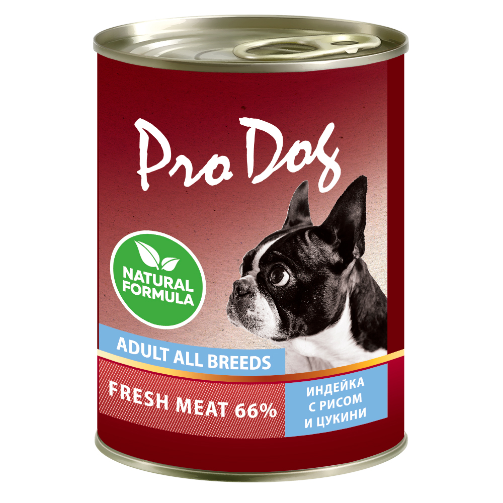Консервы для собак PRO DOG индейка, рис, цукини, 400г