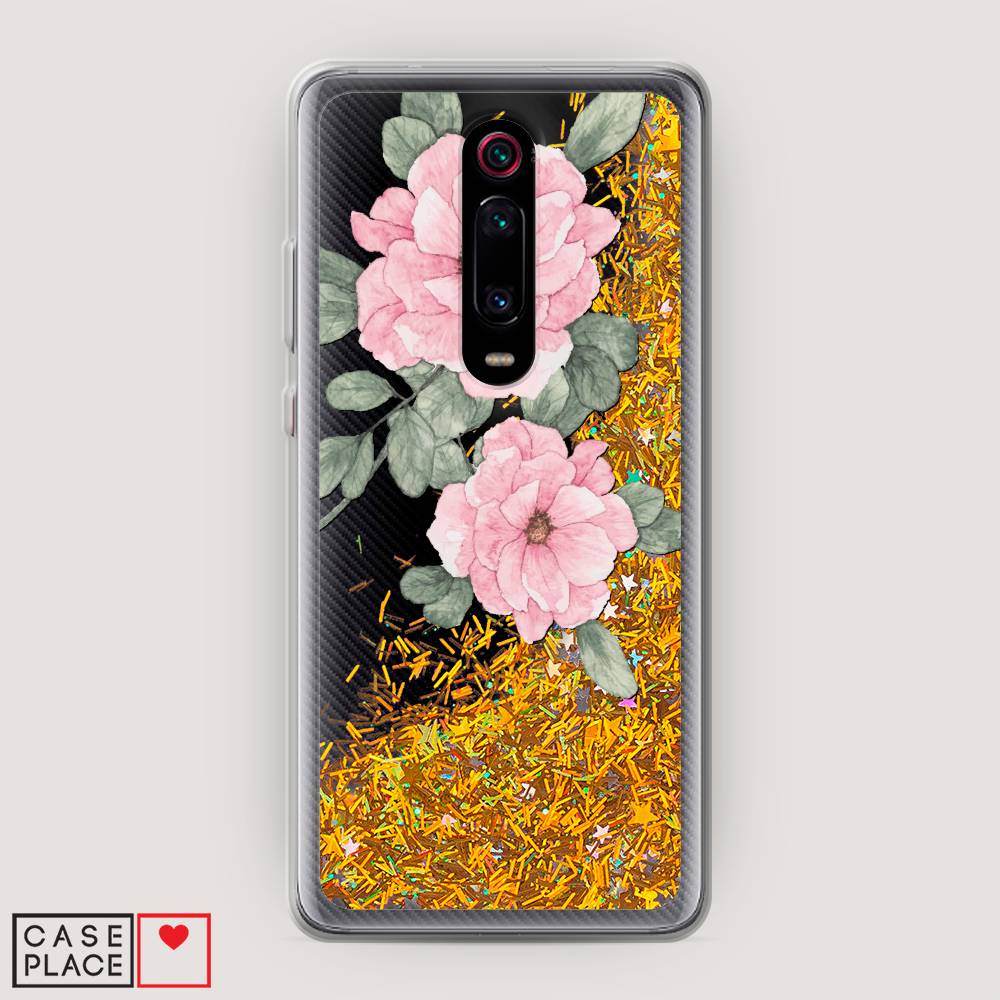 

Жидкий чехол с блестками "Акварельные розовые цветы" на Xiaomi Mi 9T Pro, 35890-1