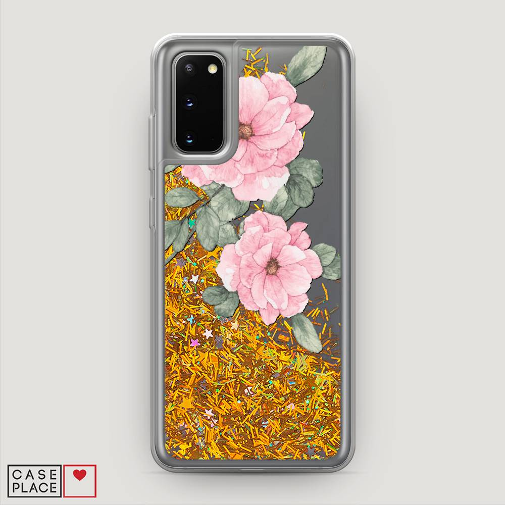 

Жидкий чехол с блестками "Акварельные розовые цветы" на Samsung Galaxy S20, 29290-1