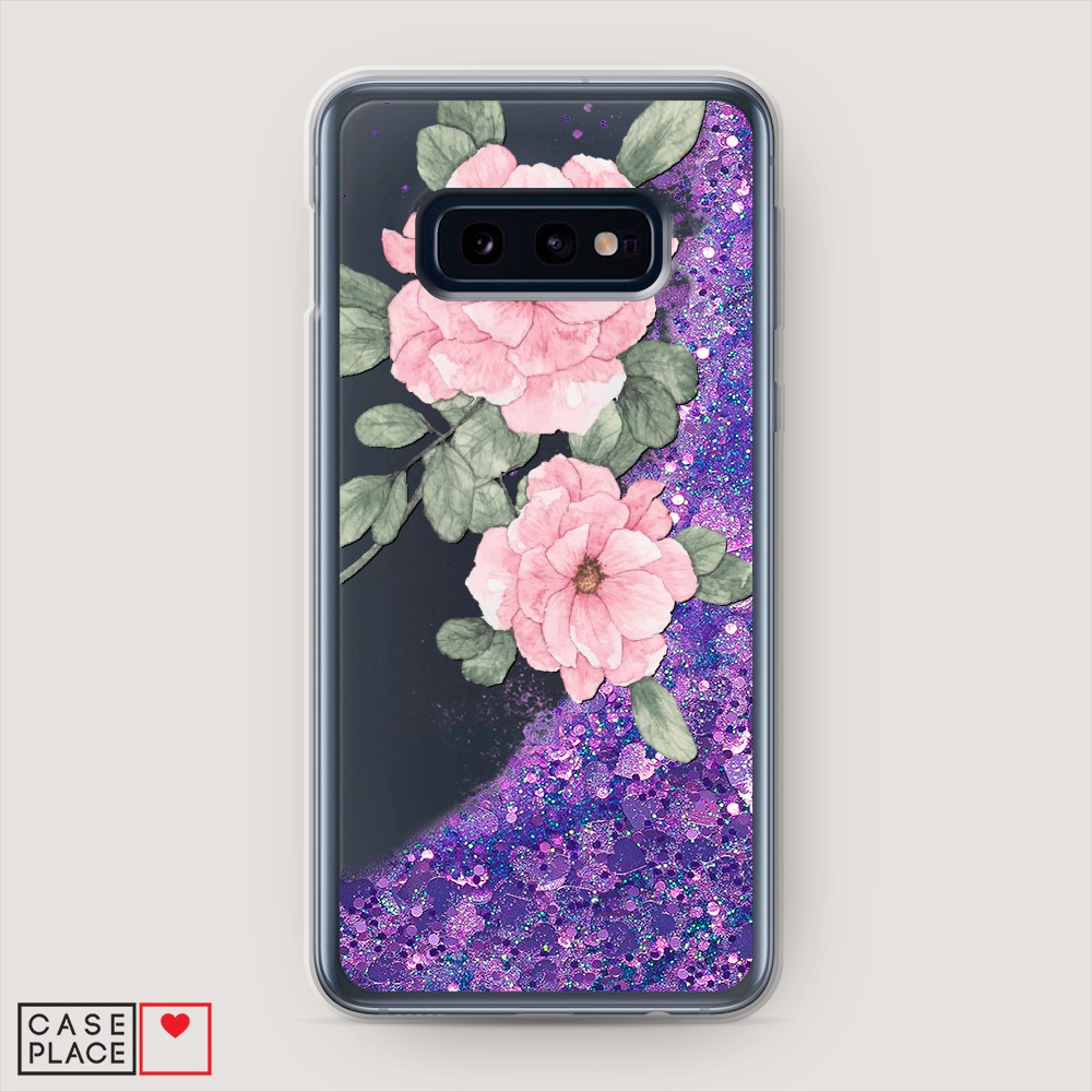 

Жидкий чехол с блестками "Акварельные розовые цветы" на Samsung Galaxy S10E