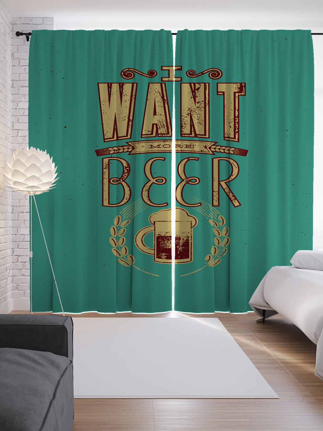 

Шторы с фотопечатью "Я хочу пива" из сатена, 290х265 см