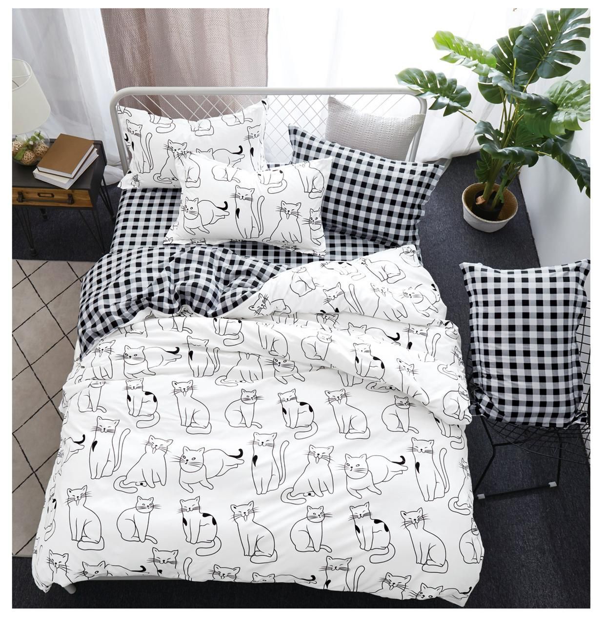 

Комплект постельного белья Mency House 2-х спальный Поплин 70х70 2Мх-Кошки на белом 111h, 111h