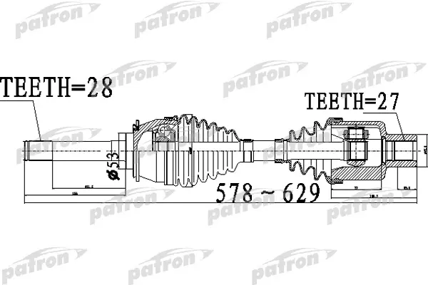 

Полуось передний мост слева 28X578X53X27 SSANG YONG REXTON 2001 - PATRON PDS0533