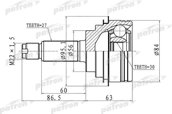 

ШРУС наружный 27x56x30 SUBARU IMPREZA G10 92-02 PATRON PCV1260