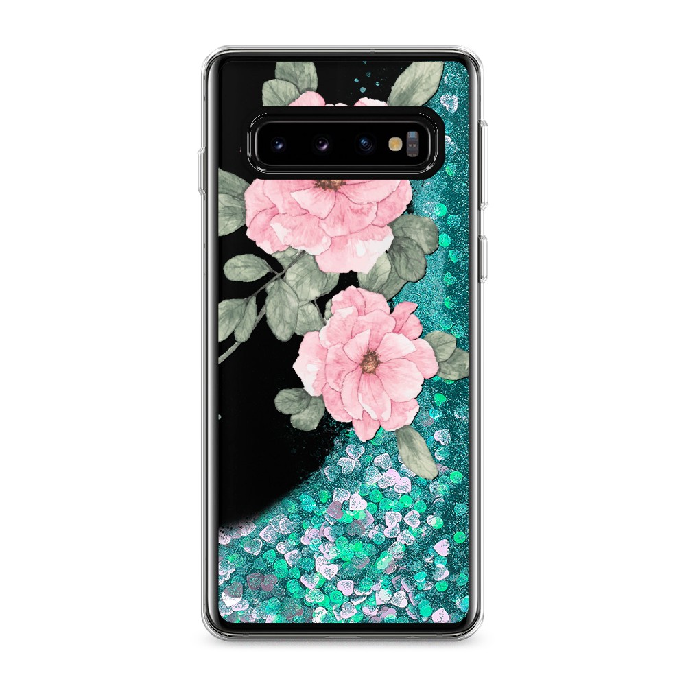 

Жидкий чехол с блестками "Акварельные розовые цветы" на Samsung Galaxy S10, 27095-1