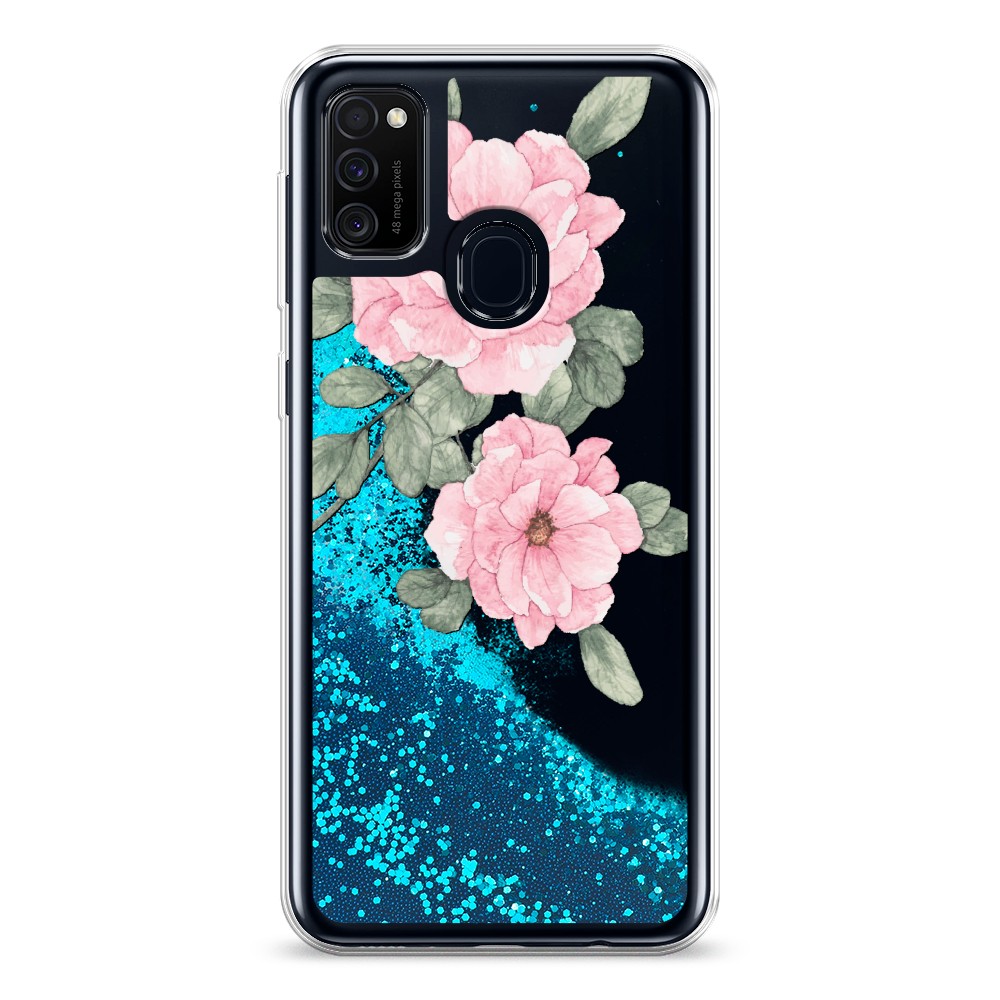 

Жидкий чехол с блестками "Акварельные розовые цветы" на Samsung Galaxy M21, 29793-1