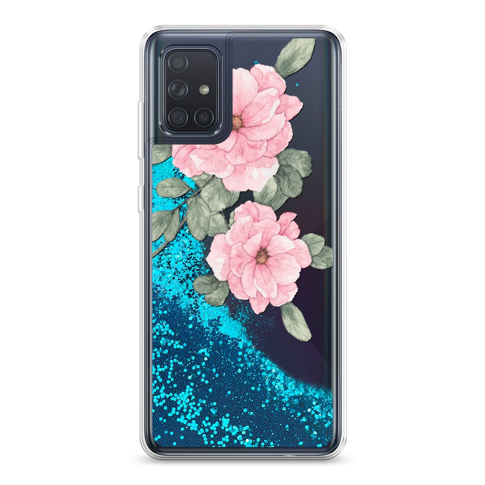 фото Жидкий чехол с блестками "акварельные розовые цветы" на samsung galaxy a71 awog