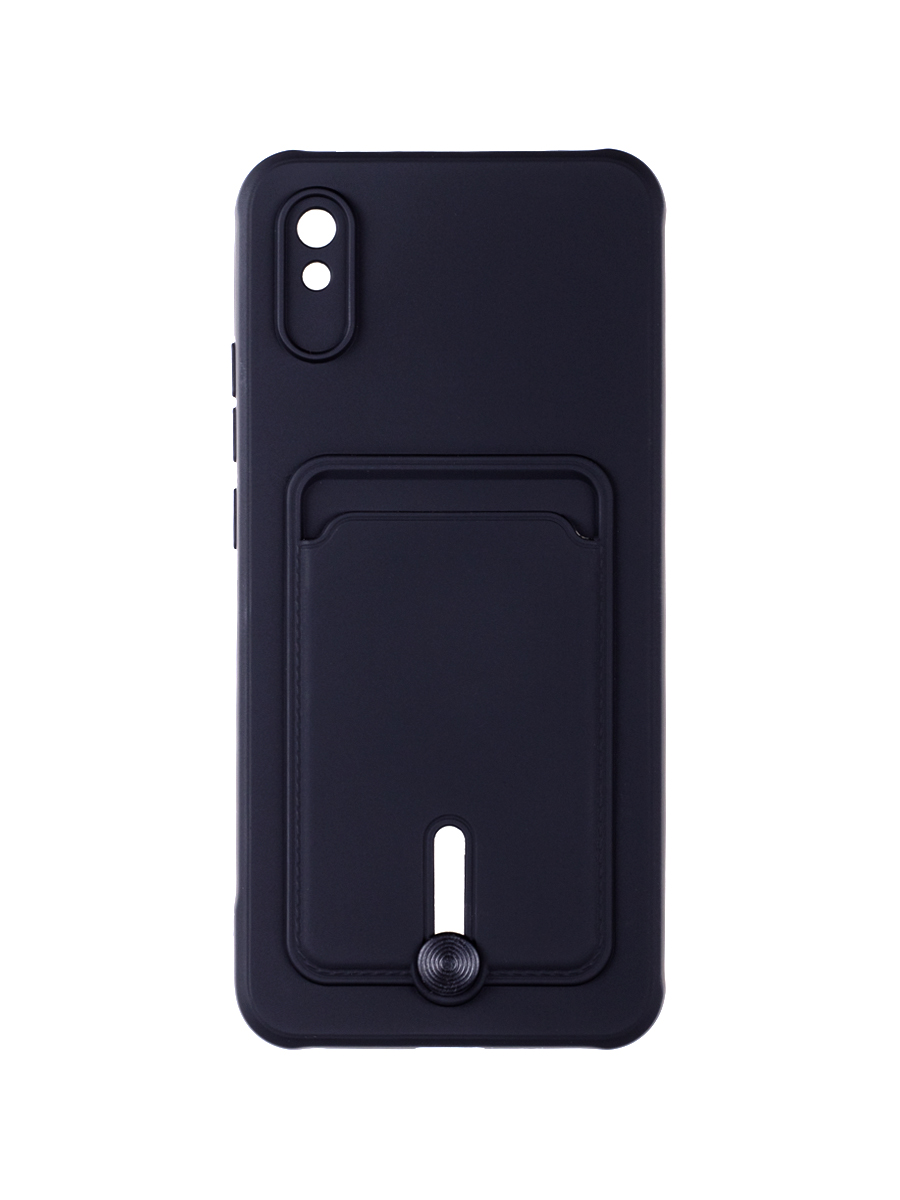 фото Чехол для xiaomi redmi 9a с карманом для карт, защитой камеры и выталкивателем черный zibelino
