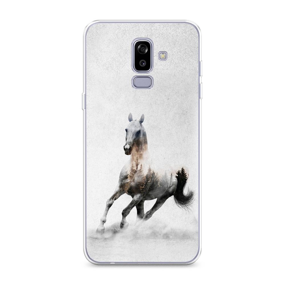 

Чехол Awog на Samsung Galaxy J8 "Лошадь лес", Серый;черный, 26550-2