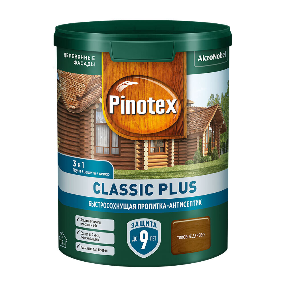 Антисептик Pinotex Classic Plus тиковое дерево 0,9 л