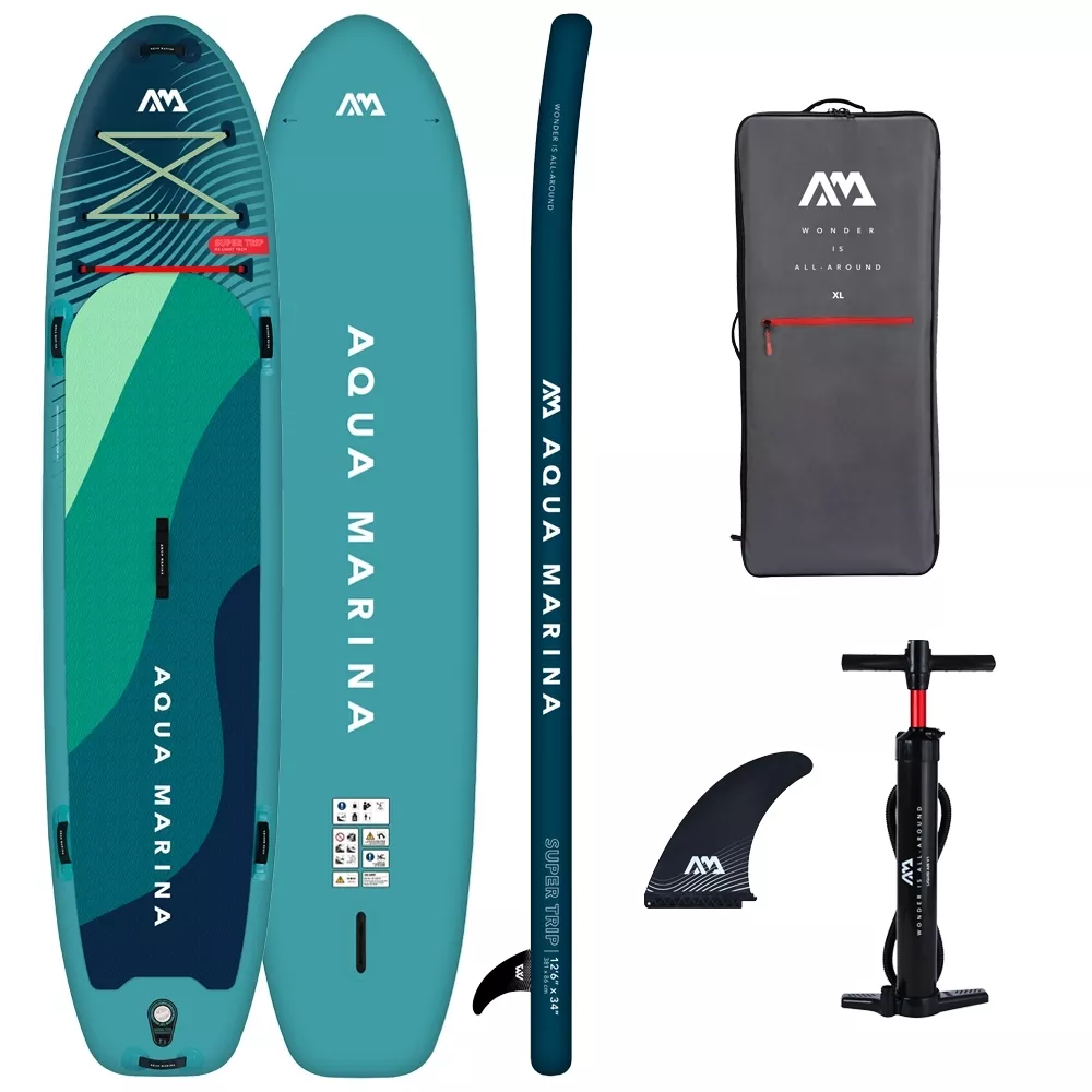 

Сапборд надувной Aqua Marina Super Trip 12.6, 2024, 381x86x15 см, насос, рюкзак, плавник, Зеленый, Super Trip 12'6"