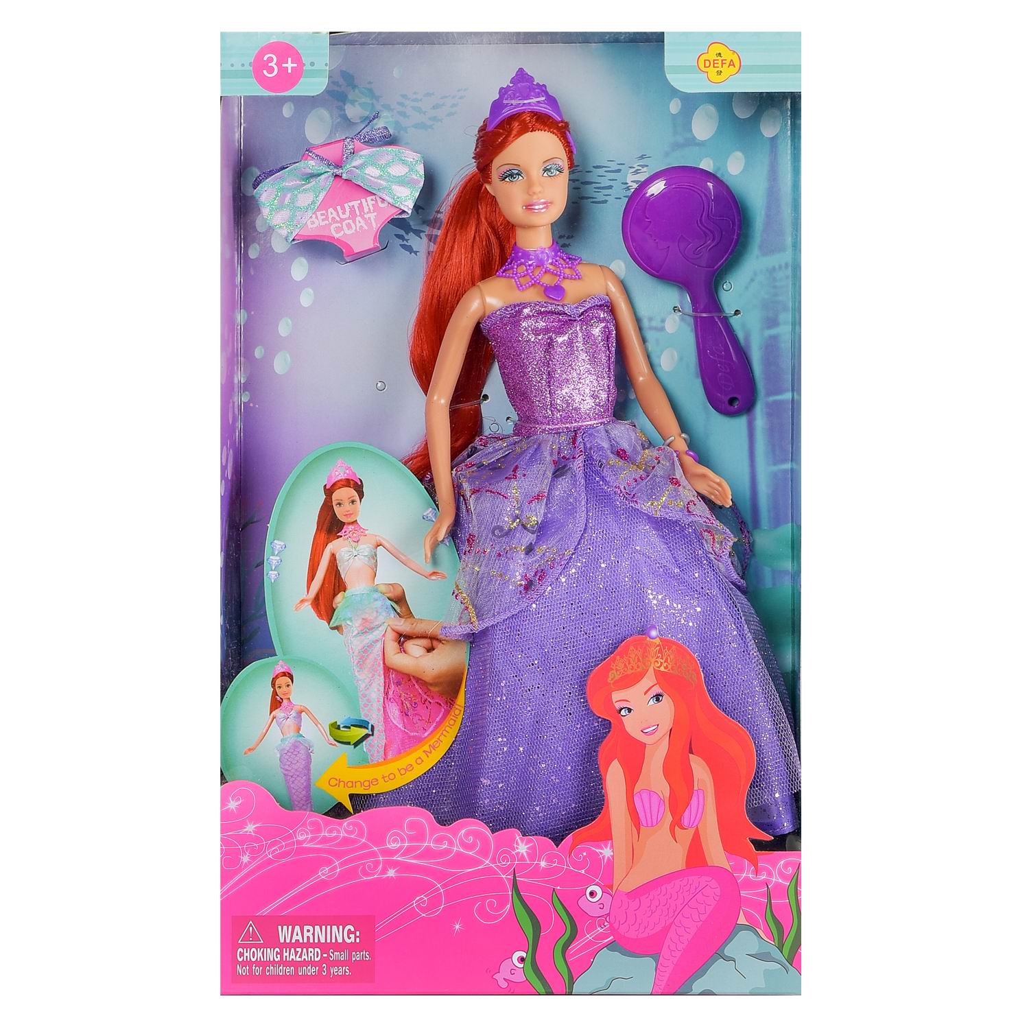 Кукла Defa Lucy Принцесса в фиолетовом платье превращается в русалочку 29см кукла junfa зимняя принцесса в фиолетовом платье 22 см wj 34771