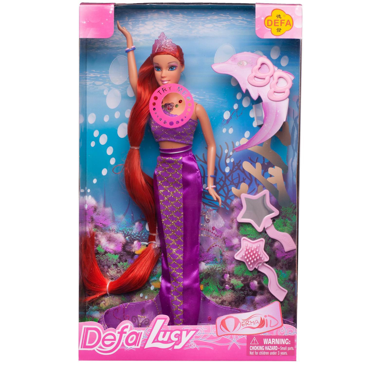 

Кукла Defa Lucy Русалочка в фиолетовом наряде с игровыми предметами, на батарейках