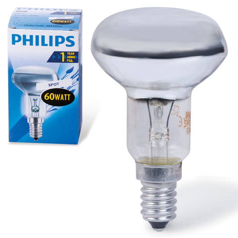 

Лампа накаливания PHILIPS Spot R50 E14 30D, 60 Вт, зеркальная, колба d = 50 мм, цоколь E14