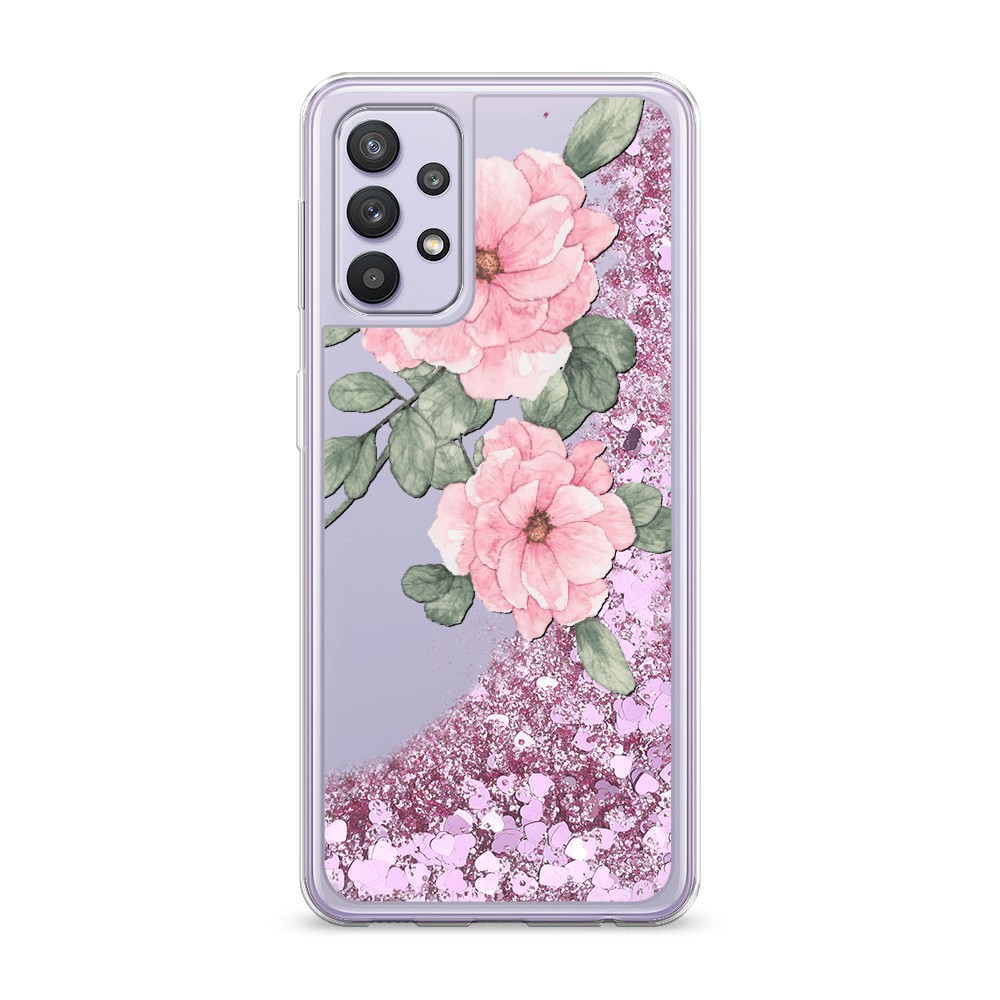 

Жидкий чехол с блестками "Акварельные розовые цветы" на Samsung Galaxy A32