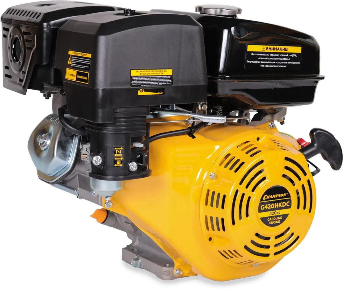 

Двигатель бензиновый CHAMPION G420HKDC, 4-х тактный, 15л.с., 11кВт, для садовой техники