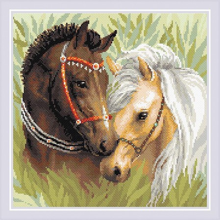 Риолис Алмазная вышивка Пара лошадей AM0039, 40x40 см