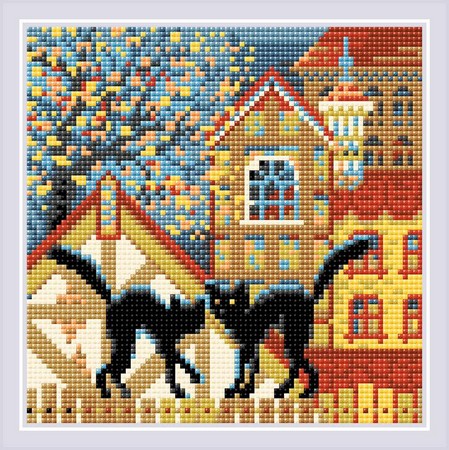 

Риолис Алмазная вышивка Город и кошки. Осень AM0049, 20x20 см