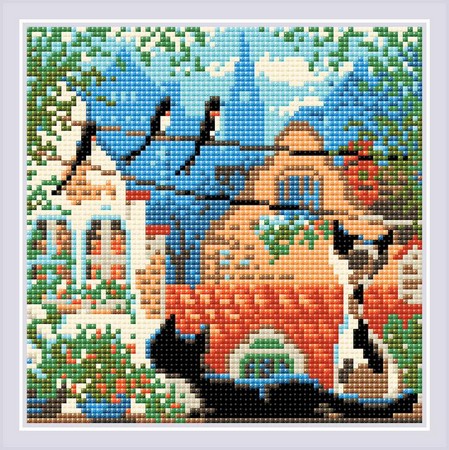 

Риолис Алмазная вышивка Город и кошки. Лето AM0048, 20x20 см