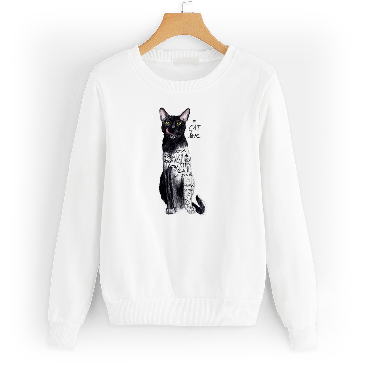 

Свитшот белый CoolPodarok Модный принт. Cat love, 58W01596