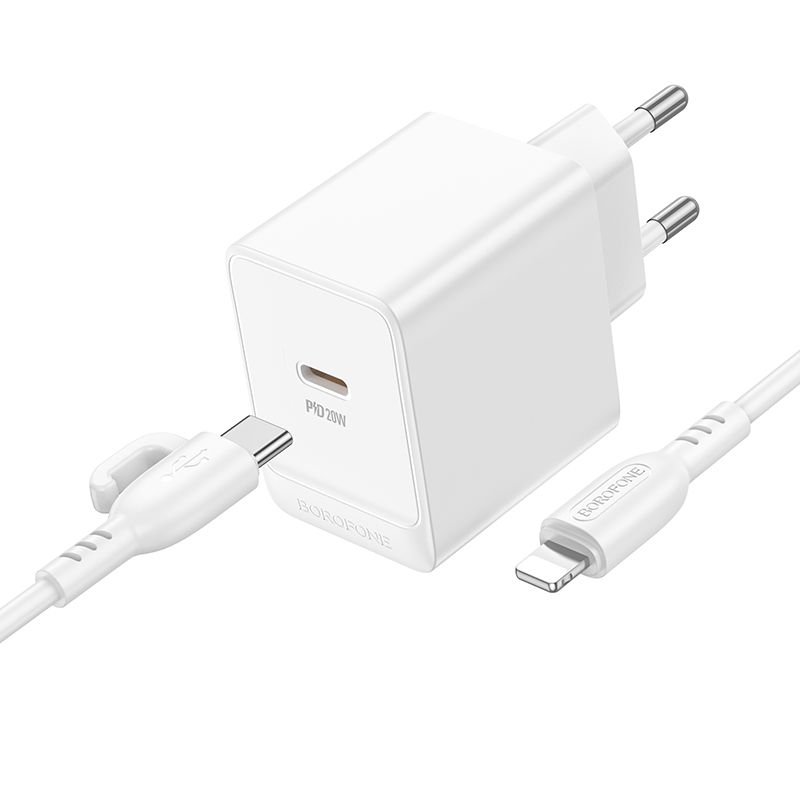 

Сетевое зарядное устройство Borofone BAS13A 3.0A 20W для Lightning 8-pin-Type-C 1м White, BAS13A