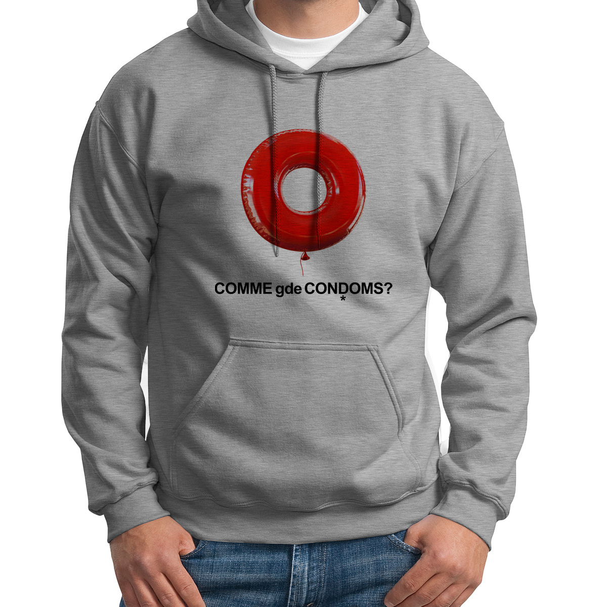 

Худи унисекс CoolPodarok Comme gde condoms серое 44 RU, 44S02517