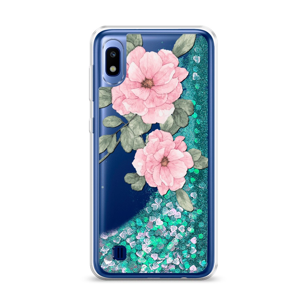 

Жидкий чехол с блестками "Акварельные розовые цветы" на Samsung Galaxy A10