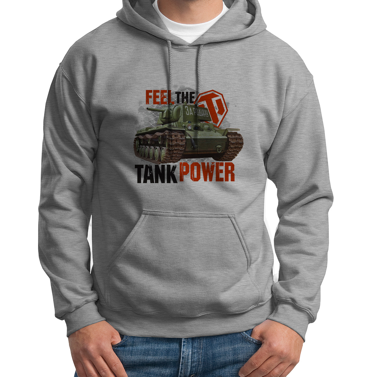 

Худи унисекс CoolPodarok Feel the tank power белое 44 RU, CX44S015951