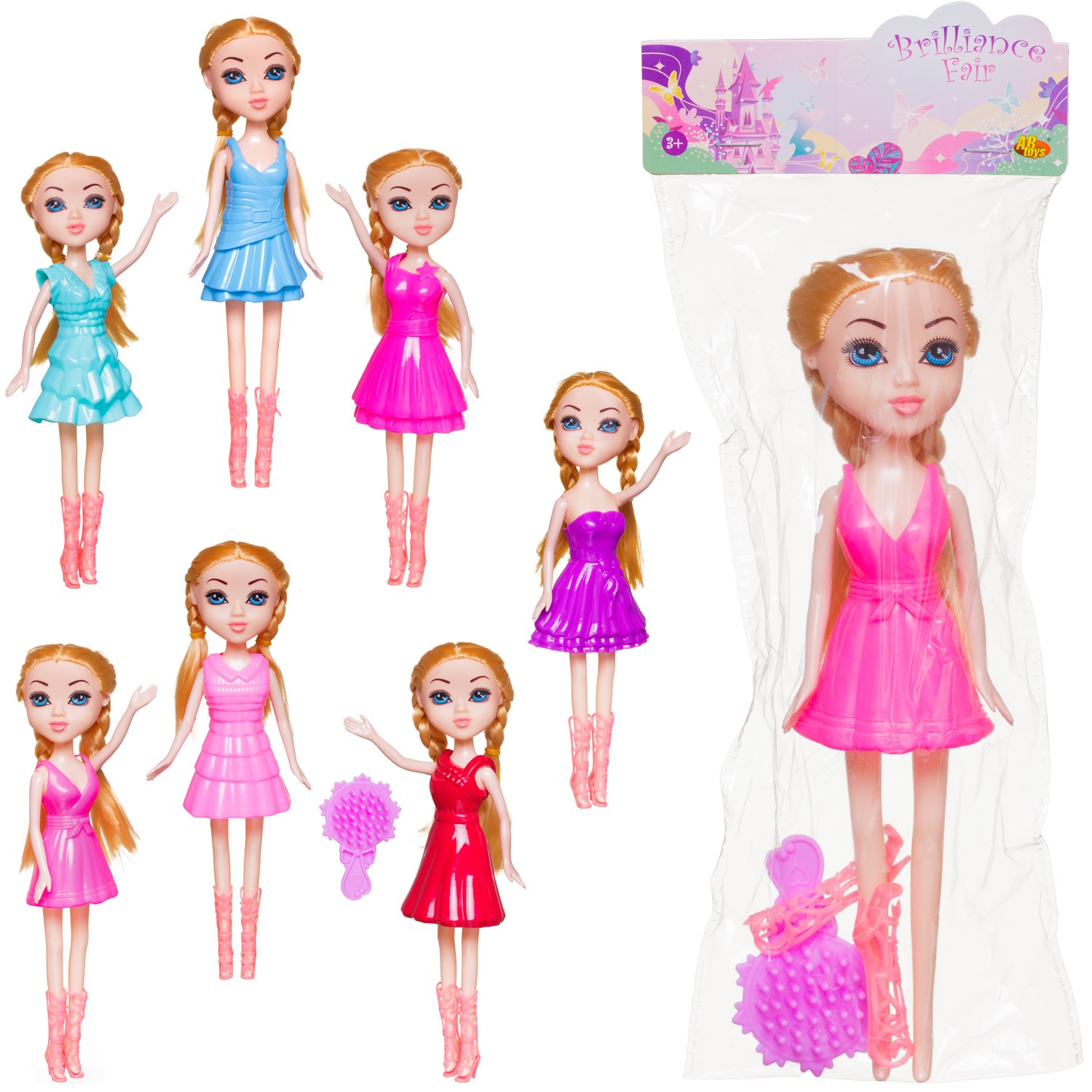 Кукла ABtoys Brilliance Fair 18 см в ярком платье, сапожках с расческой 7 видов abtoys кукла в голубом платье 50 см