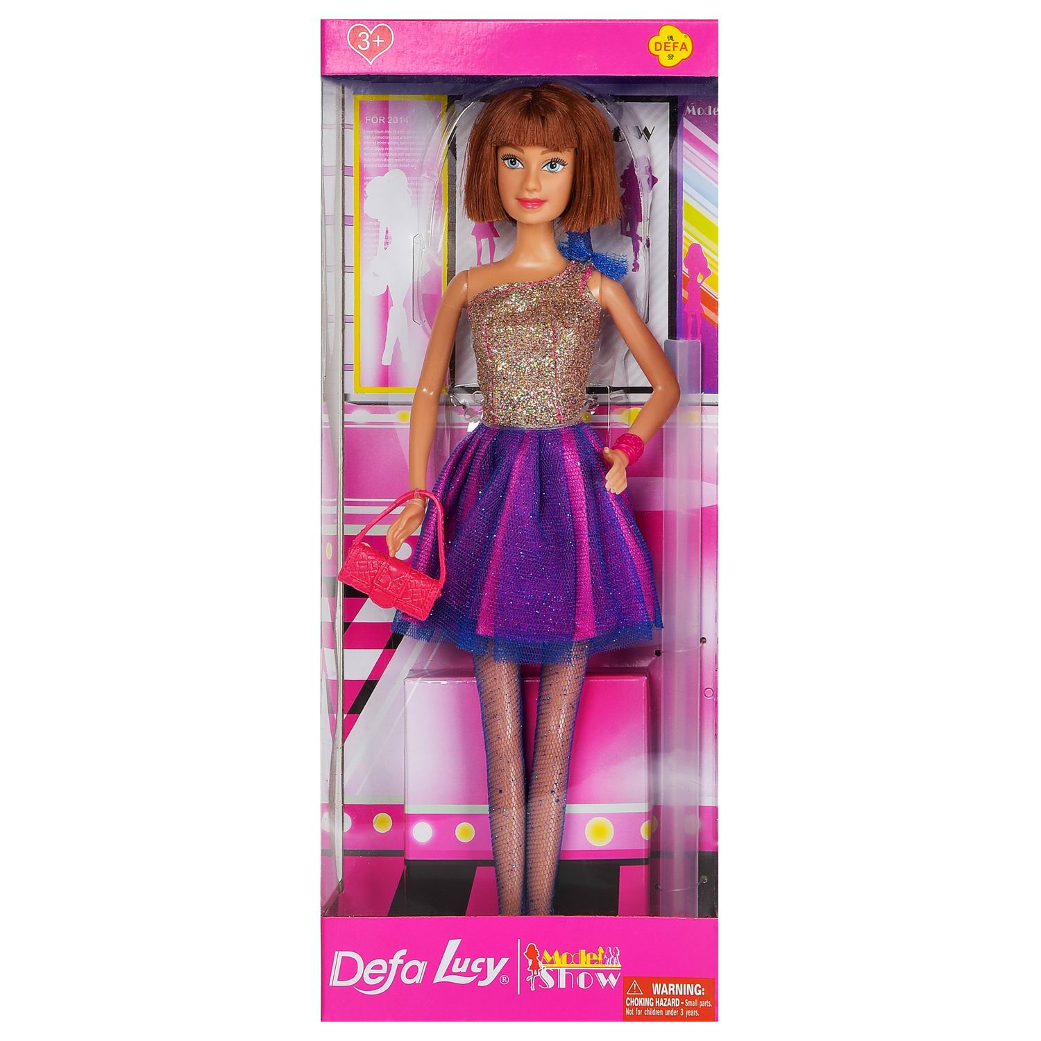 Кукла Defa Lucy Вечернее платье короткое, золотистый верх, фиолетовая юбка, 29 см кукла керамика василиса в белом платье с деталями клетку 30 см
