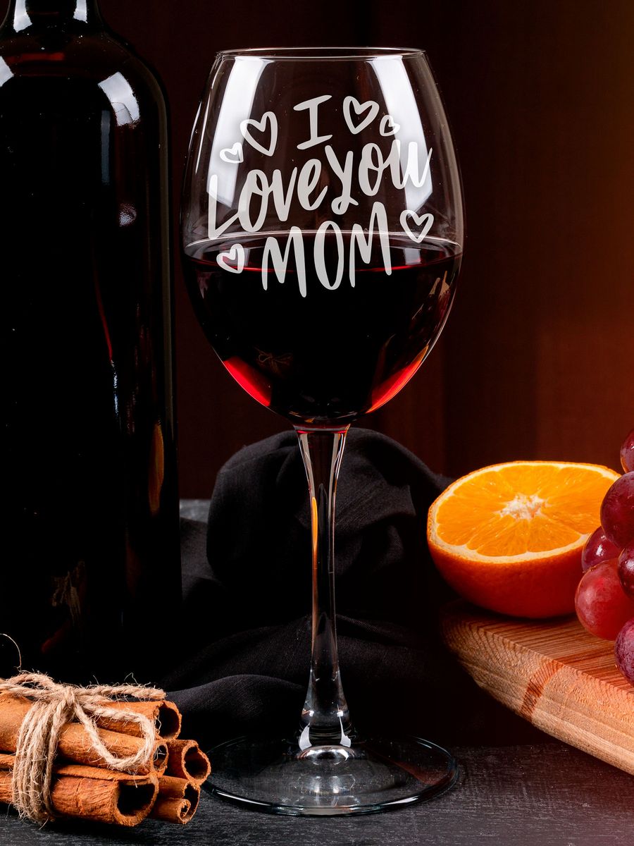 

Бокал для вина LaserGlass с надписью I love you mom, Прозрачный