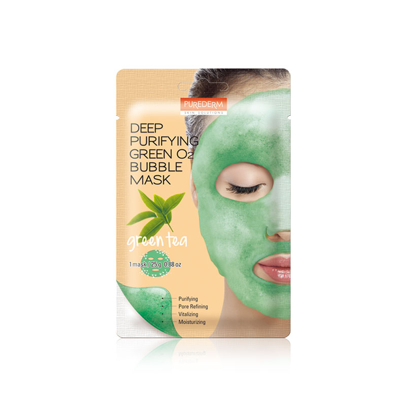 Кислородная тканевая маска Purederm Deep Purifying Green O2 Bubble Mask Green Tea 3 шт frilled shiny v wire cheeky bikini set s deep green