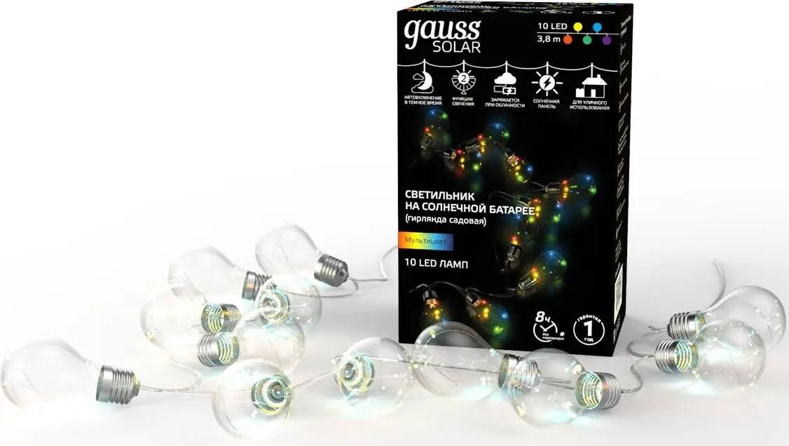 

Гирлянда нить GAUSS Solar GS035, уличная, светодиодная, 3.8м