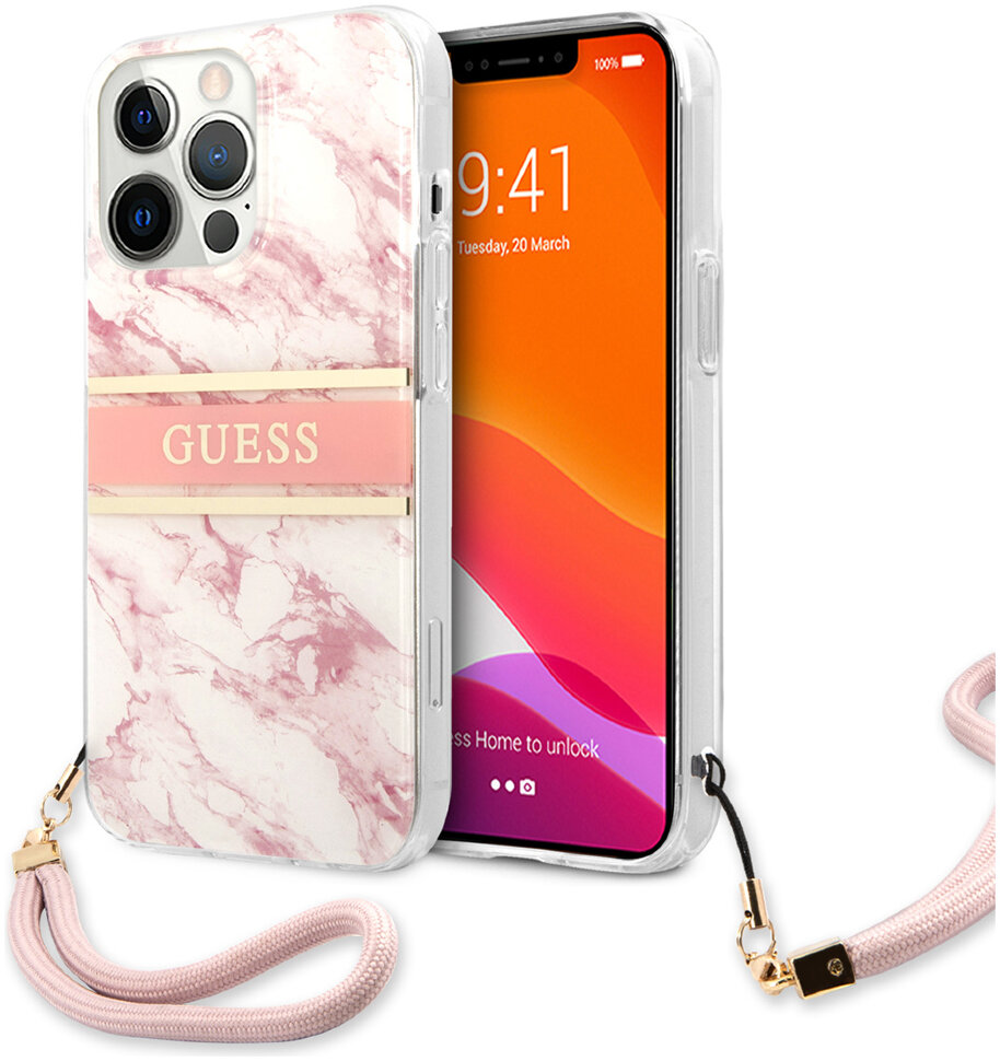 фото Чехол cg mobile guess pc/tpu marble hard + nylon hand cord для iphone 13 pro max