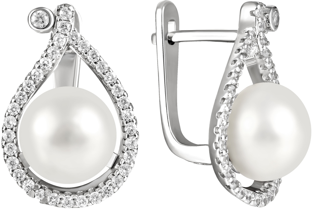 

Серьги женские из серебра Примаэксклюзив 290-5-609Р, жемчуг/фианит, 290-5-609Р