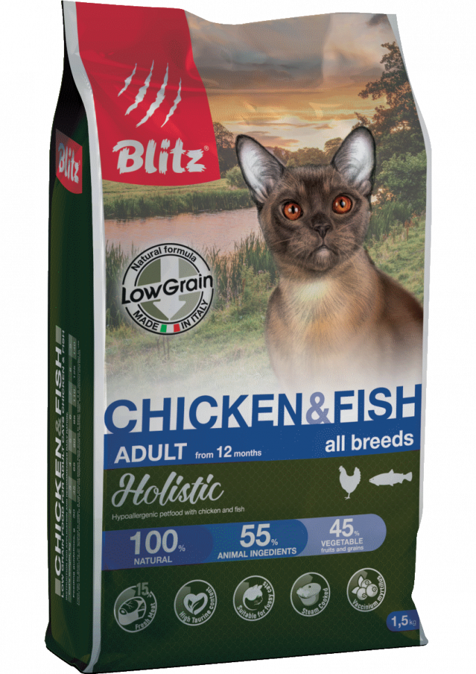 

Blitz Holistic Cat All Breeds Chicken & Fish (Low Grain) (1.5 кг)