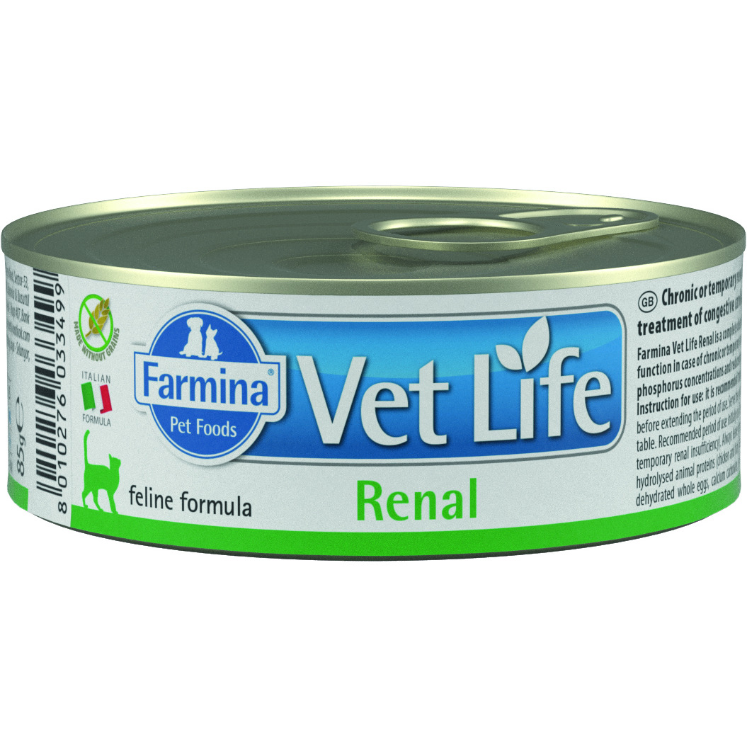 

Консервы для кошек Farmina Vet Life FELINE Renal, при болезнях почек, курица, 12шт по 85г, Vet Life Renal