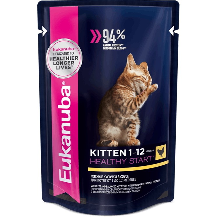

Влажный корм для котят Eukanuba Cat, с курицей, 85 г, Kitten Healthy Start