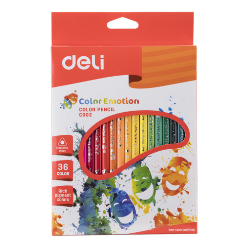 фото Упаковка карандашей цветных deli color emotion ec00230 трехгранный липа 36 цв. 36шт