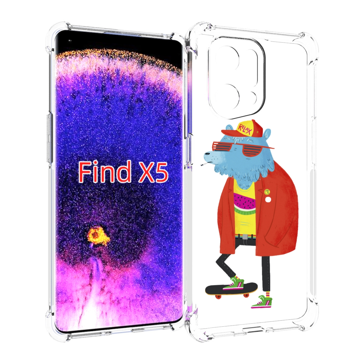 

Чехол MyPads медведь на скейте для Oppo Find X5, Прозрачный, Tocco